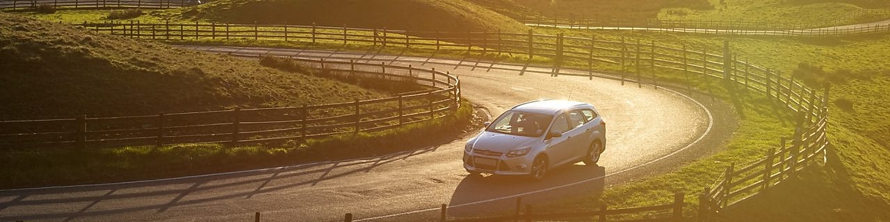 Car driving in green field